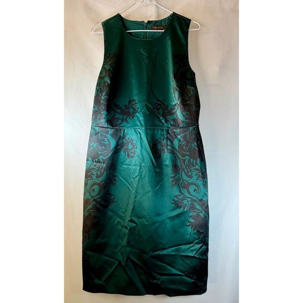 The Limited Emerald Green Satin Floral Sheath Dress Size 12 Holiday Cocktail